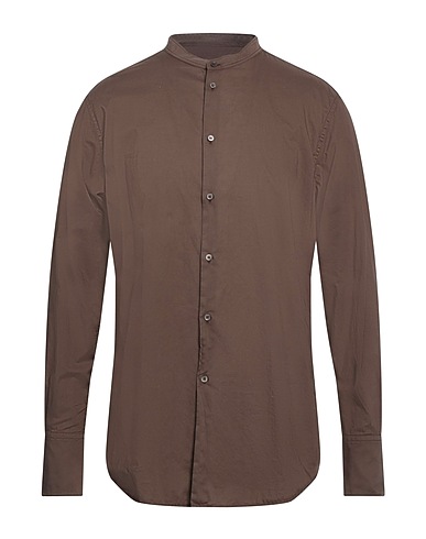 PAOLO PECORA Solid colour shirt Brown 100% Cotton