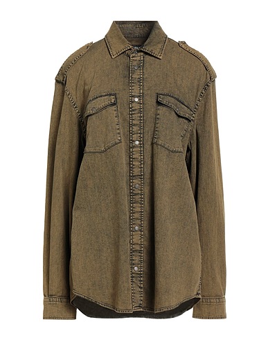 DONDUP Denim shirt Military green 98% Cotton, 2% Elastane