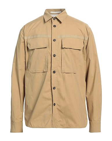 PAOLO PECORA Solid color shirt Beige 98% Cotton, 2% Elastane
