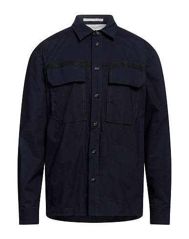 PAOLO PECORA Solid color shirt Midnight blue 98% Cotton, 2% Elastane
