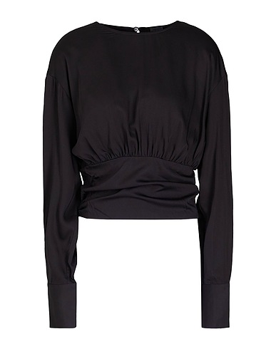 8 by YOOX Top VISCOSE WAIST GATHERING BLOUSE
 Black 100% Viscose