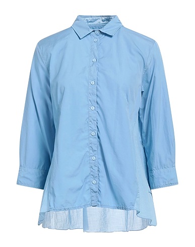 EUROPEAN CULTURE Solid colour shirts & blouses Sky blue 97% Cotton, 3% Elastane