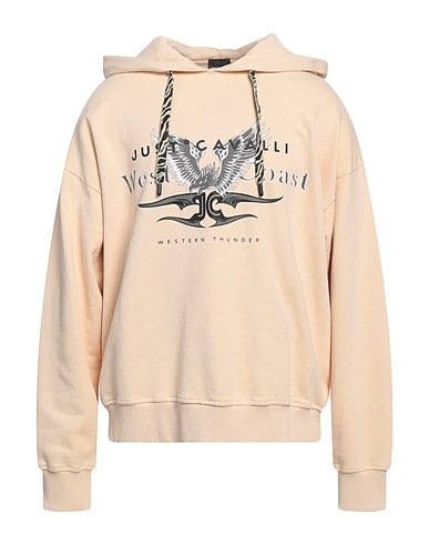 JUST CAVALLI Hooded track jacket  Beige 100% Cotton, Elastane