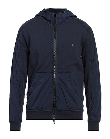 DONDUP Hooded track jacket  Navy blue 100% Cotton, Polyamide, Elastane