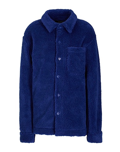 8 by YOOX Solid colour shirts & blouses TEDDY OVER JACKET
 Blue 90% Recycled polyester, 10% Polyester