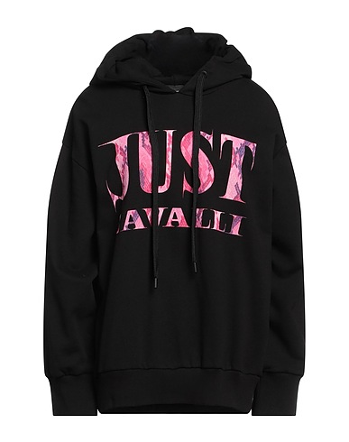 JUST CAVALLI Hooded sweatshirt Black 100% Cotton, Elastane