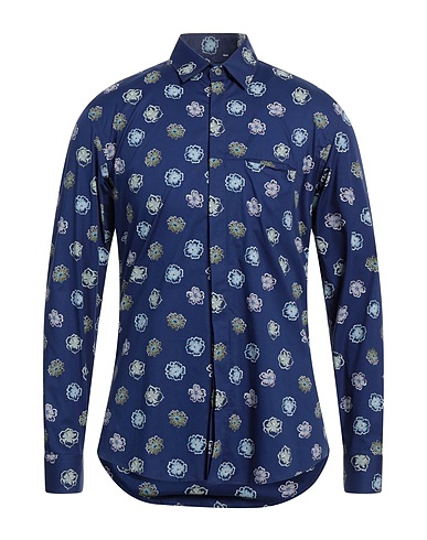 GREY DANIELE ALESSANDRINI Patterned shirt Blue 97% Cotton, 3% Elastane