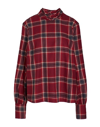 8 by YOOX Top CHECK NECK-TIE BLOUSE
 Burgundy 100% Cotton