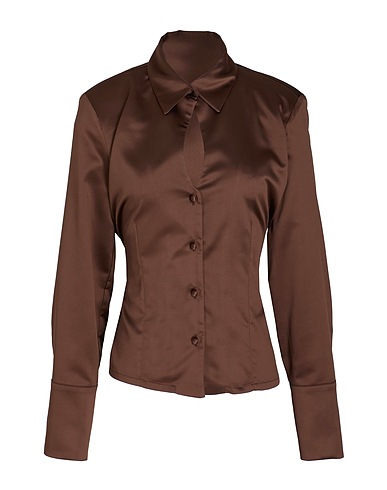 8 by YOOX Solid color shirts & blouses CUT-OUT FITTED BLOUSE
 Chocolate brown 97% Polyester, 3% Elastane