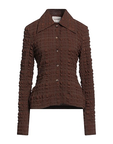 NANUSHKA Solid color shirts & blouses Dark brown 66% Polyester, 31% Polyamide, 3% Elastane