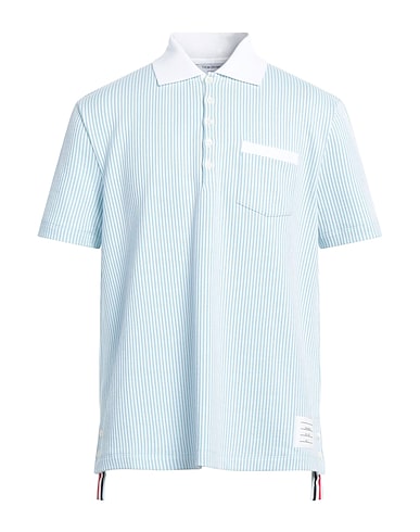 THOM BROWNE Polo shirt Sky blue 100% Cotton, Elastane