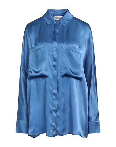 SEMICOUTURE Solid color shirts & blouses Pastel blue 87% Acetate, 13% Silk