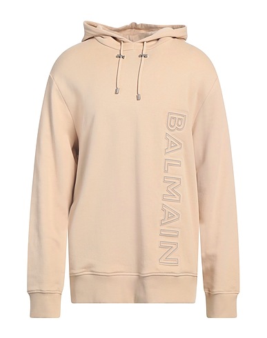 BALMAIN Hooded sweatshirt Beige 100% Cotton, Elastane