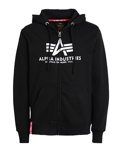 ALPHA INDUSTRIES Hooded track jacket  Black 80% Cotton, 20% Polyester