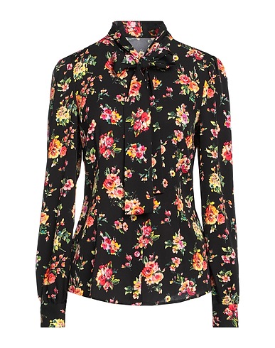 DOLCE&GABBANA Floral πουκάμισα και μπλούζες Μαύρο 94% Μετάξι, 6% Ελαστάνη