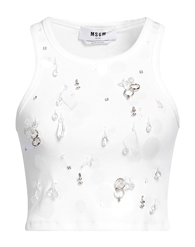 MSGM Top White 95% Cotton, 5% Elastane, PVC - Polyvinyl chloride, Glass, Acrylic
