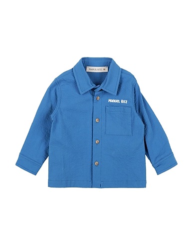 MANUEL RITZ Solid color shirt Azure 97% Cotton, 3% Elastane