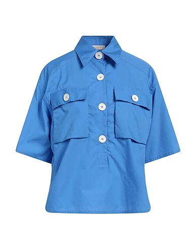 GLANSHIRT Hemden und Blusen einfarbig Azurblau 100% Baumwolle
