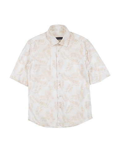 MANUELL & FRANK Patterned shirt Ivory 97% Cotton, 3% Elastane
