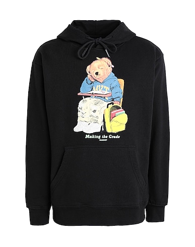 MARKET Hooded track jacket  Making The Grade Bear Pullover Hoodie
 Black 100% Cotton