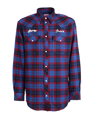KENZO Checked shirt Blue 40% Wool, 29% Polyester, 29% Viscose, 2% Elastane