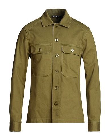 MICHAEL KORS MENS Denim shirt Military green 97% Cotton, 3% Elastane