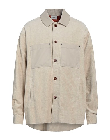 DRÔLE DE MONSIEUR Solid colour shirt Beige 74% Cotton, 26% Linen, Polyester