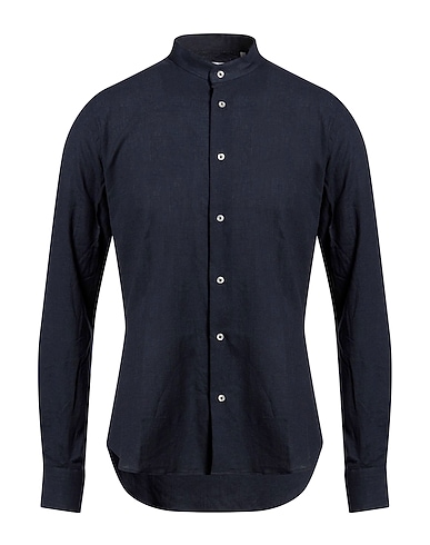 MASTAI FERRETTI Linen shirt Navy blue 55% Linen, 45% Cotton