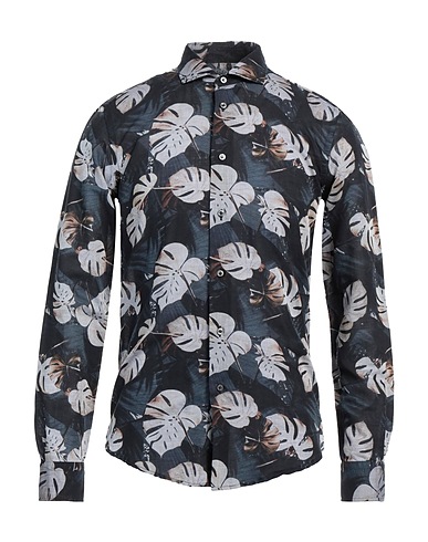 BRIAN DALES Patterned shirt Midnight blue 70% Cotton, 30% Linen