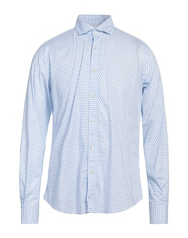 PORTOFIORI Patterned shirt Sky blue 97% Cotton, 3% Elastane