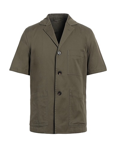 LARDINI Camicia tinta unita Verde militare 97% Cotone, 3% Elastan