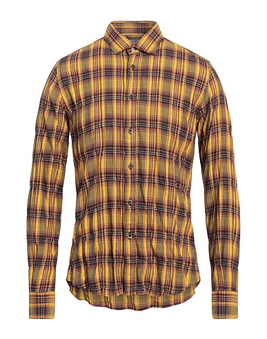 PORTOFIORI Checked shirt Yellow 99% Cotton, 1% Polyester