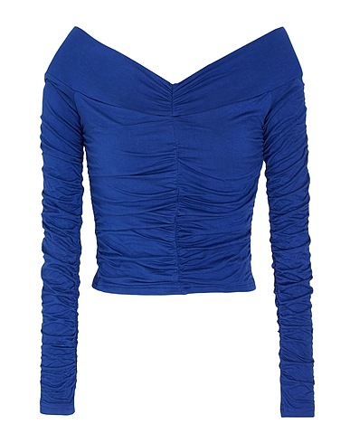 8 by YOOX Schulterfreies Top OFF-SHOULDER FRONT GATHERING TOP
 Blau 95% Viskose, 5% Elastan