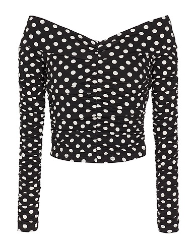 8 by YOOX Off-the-shoulder top PRINTED OFF-SHOULDER FRONT GATHERING TOP
 Black 95% Recycled polyester, 5% Elastane