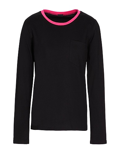 8 by YOOX Top ORGANIC COTTON JERSEY L/SLEEVE T-SHIRT W/ CONTRAST NECK TRIM
 Black 100% Organic cotton