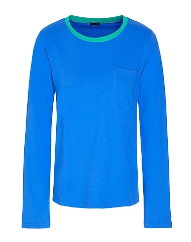 8 by YOOX 탑 ORGANIC COTTON JERSEY L/SLEEVE T-SHIRT W/ CONTRAST NECK TRIM
 아주르 블루 100% 오가닉 코튼