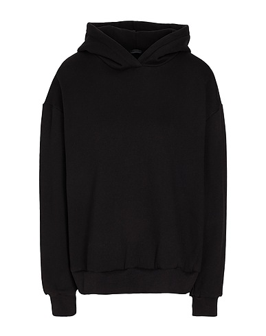 8 by YOOX Hooded sweatshirt ORGANIC COTTON PADDED SHOULDER OVERSIZE HOODIE
 Black 100% Organic cotton
