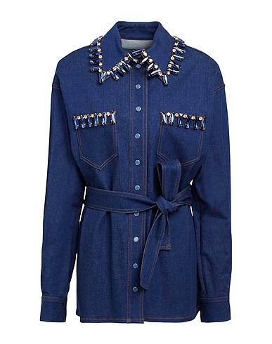 DOLCE&GABBANA Denim shirt Blue 98% Cotton, 2% Elastane, Glass, Ecobrass