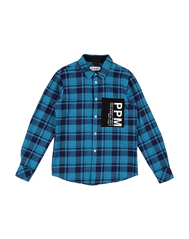 PAOLO PECORA Patterned shirt Azure 100% Cotton