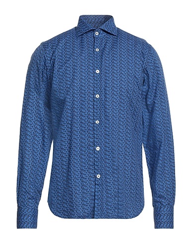 CANALI Patterned shirt Bright blue 65% Cotton, 35% Linen