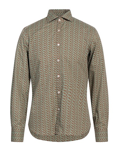 CANALI Patterned shirt Green 65% Cotton, 35% Linen