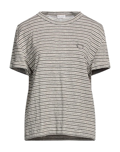 BRUNELLO CUCINELLI T-shirt Grey 90% Linen, 5% Viscose, 4% Elastane, 1% Metallic fiber