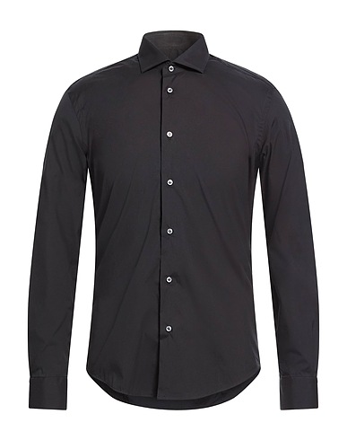 BRIAN DALES Solid colour shirt Black 80% Cotton, 15% Polyamide, 5% Elastane