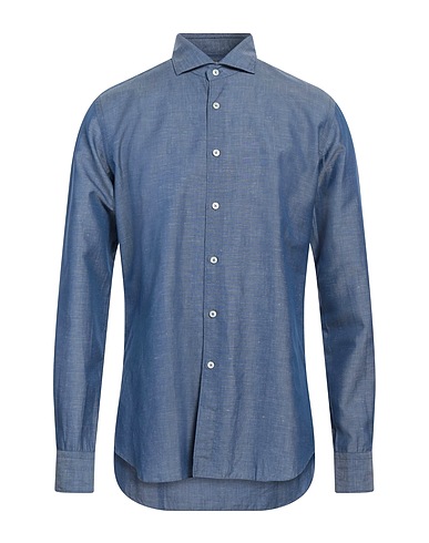 XACUS Solid colour shirt Slate blue 73% Cotton, 27% Hemp