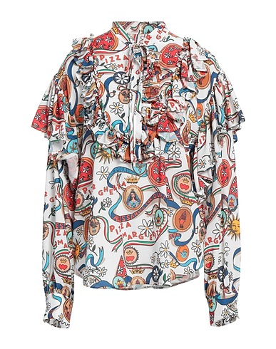 ALESSANDRO ENRIQUEZ Camicie e bluse a fiori Bianco 98% Poliestere, 2% Elastan