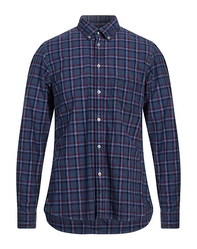 PLOUMANAC'H Checked shirt Slate blue 98% Cotton, 2% Nylon