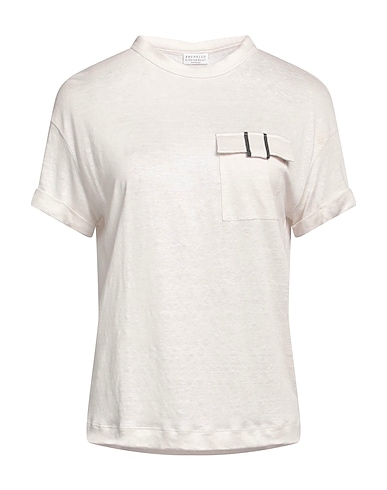 BRUNELLO CUCINELLI T-shirt Cream 84% Linen, 16% Silk, Brass