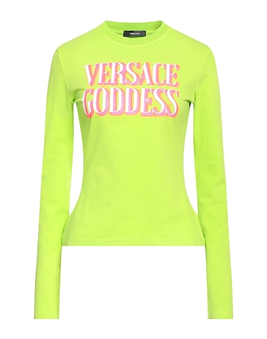VERSACE T-shirt Light green 94% Cotton, 6% Elastane