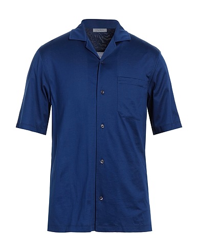 PAOLO PECORA Solid colour shirt Navy blue 100% Cotton