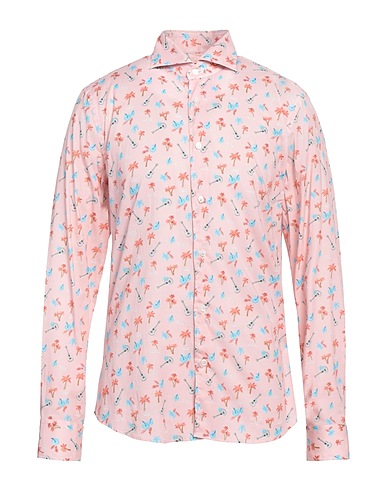 FEDELI Patterned shirt Pink 95% Cotton, 5% Elastane